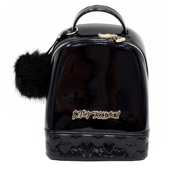 Betsey Johnson Don’t Be Jelly Black Gold charm Mini Backpack crossbody shoulder - Picture 1 of 6